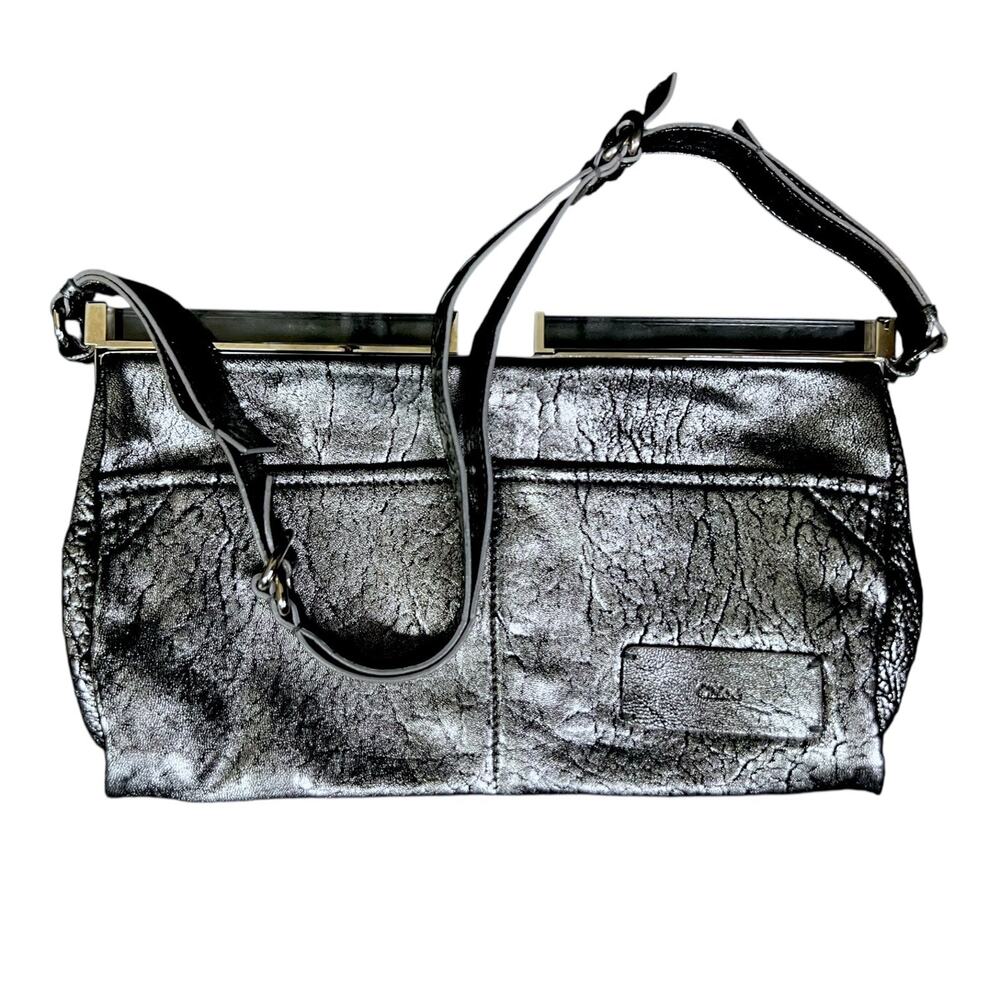 Chloe Lucite Handle Silver Leather Clutch Handbag Vintage Y2K $1,495 Retail Lux - Picture 2 of 13